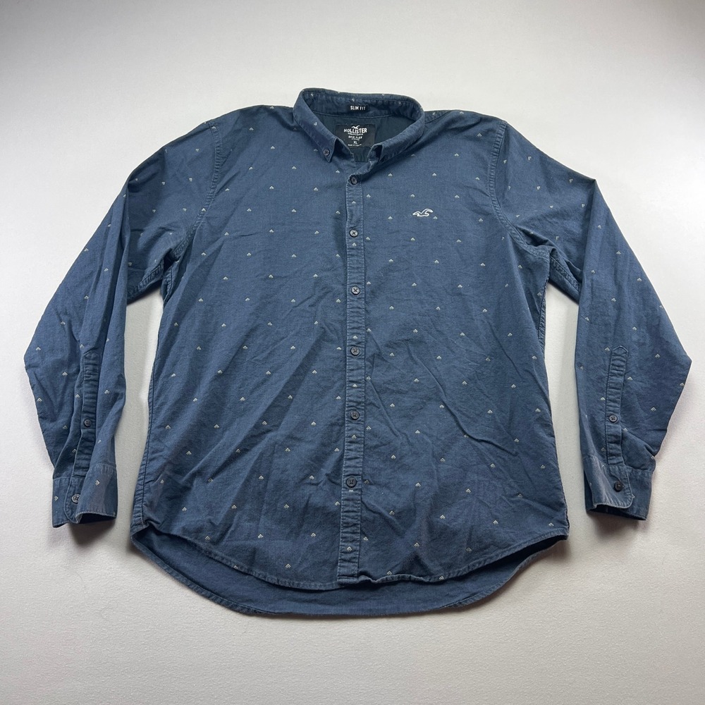 Hollister Shirt Mens XL Blue Micro Geometric Epic Flex Stretch Slim Fit Casual